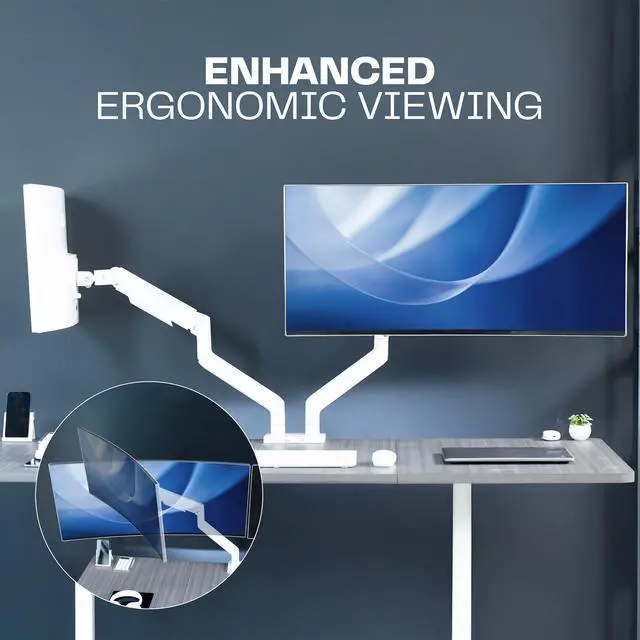 Alt view image 7 of 7 - VIVO White Tension Spring Dual Ultra Wide Monitor Mount, Up to 45" Computer Screens