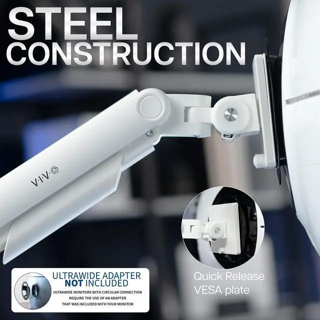 Alt view image 6 of 7 - VIVO White Tension Spring Dual Ultra Wide Monitor Mount, Up to 45" Computer Screens