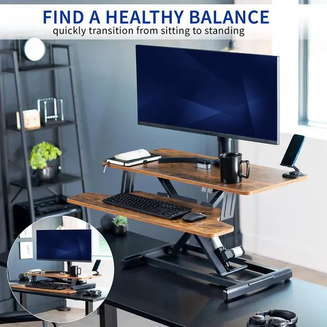 Alt view image 7 of 7 - VIVO Vintage Brown Electric 36" Standing Desk Monitor Riser, Sit Stand Tabletop