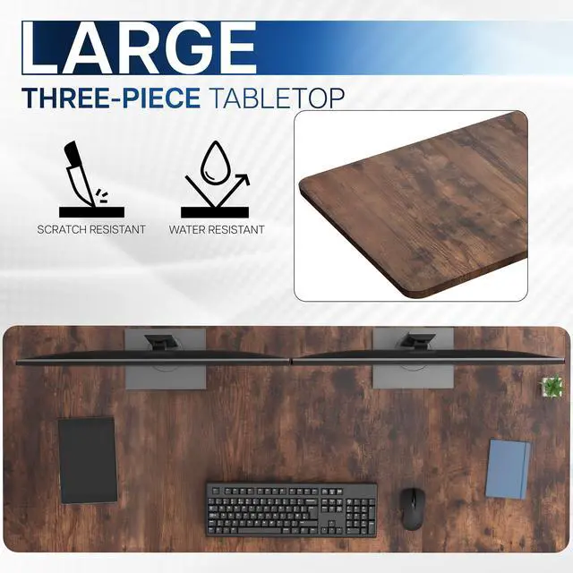 Alt view image 4 of 7 - VIVO Vintage Brown 60 x 24 inch Universal Table Top for Sit to Stand Desk Frames