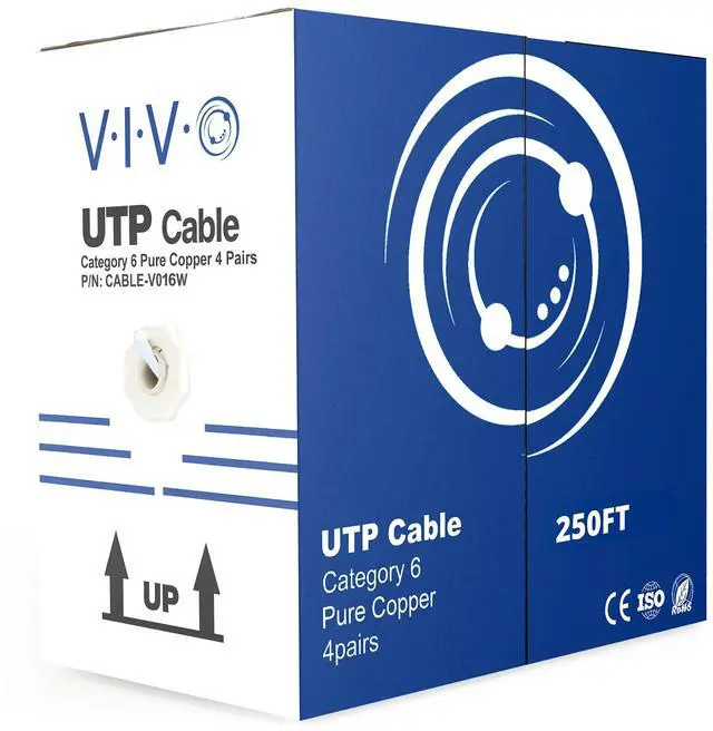 Alt view image 2 of 8 - Vivo 250Ft Bulk Cat6  Full Copper Ethernet Cable  23 Awg  Utp Pull Box  Cat-6 Wire  Indoor  Network Installations  White  Cable-V016W