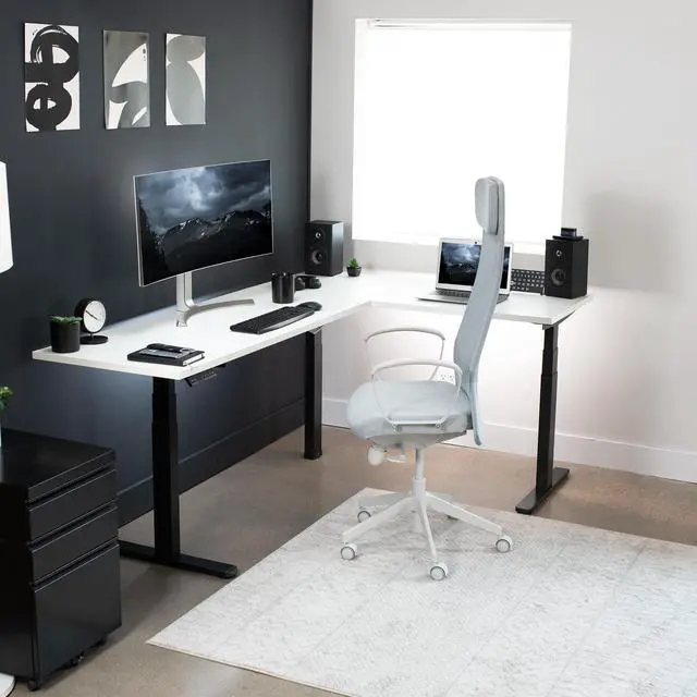 Alt view image 4 of 7 - VIVO Electric 78" x 55" Stand Up Corner Desk, White Table Tops, Black Frame