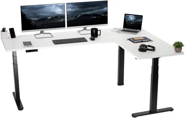 Main image of VIVO Electric 78" x 55" Stand Up Corner Desk, White Table Tops, Black Frame