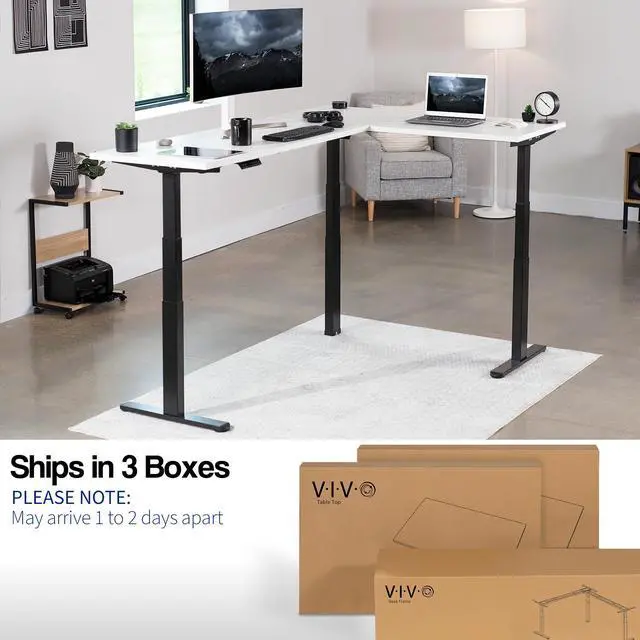 Alt view image 2 of 7 - VIVO Electric 78" x 55" Stand Up Corner Desk, White Table Tops, Black Frame
