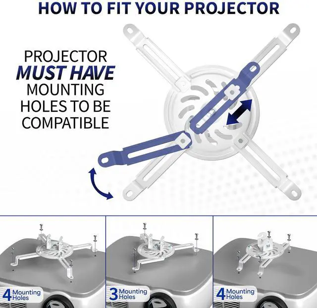 Alt view image 3 of 7 - VIVO Universal Adjustable Ceiling Projector Theater Mount White | Extending Arms