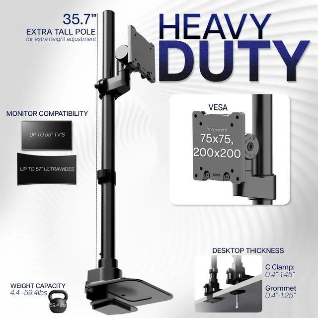 Alt view image 3 of 7 - VIVO Single Ultrawide Monitor Tall Desk Mount, Fits Computer Screens up to 57"