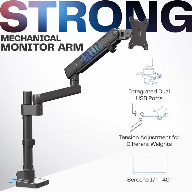 Alt view image 3 of 7 - VIVO Premium Aluminum Single Monitor Arm Desk Mount Stand with USB Ports