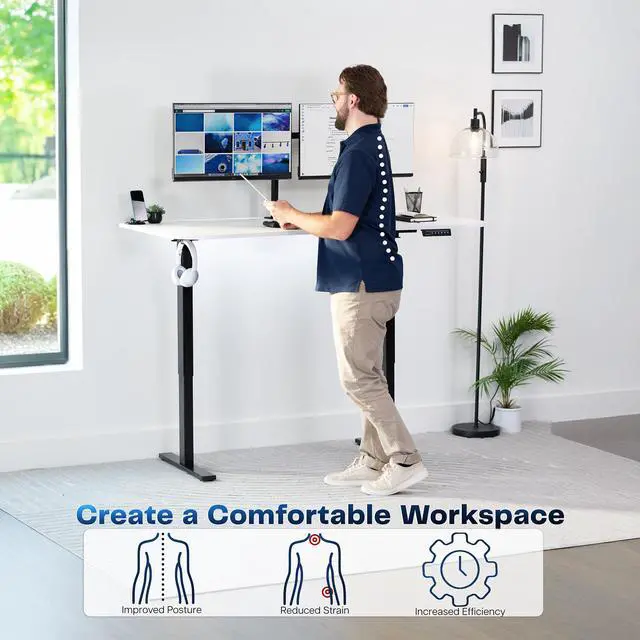 Alt view image 3 of 7 - VIVO Electric 63 x 32 Stand Up Desk, White Table Top, Black Frame