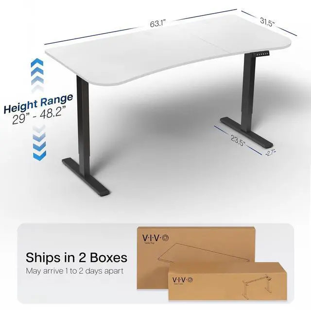 Alt view image 4 of 7 - VIVO Electric 63 x 32 Stand Up Desk, White Table Top, Black Frame