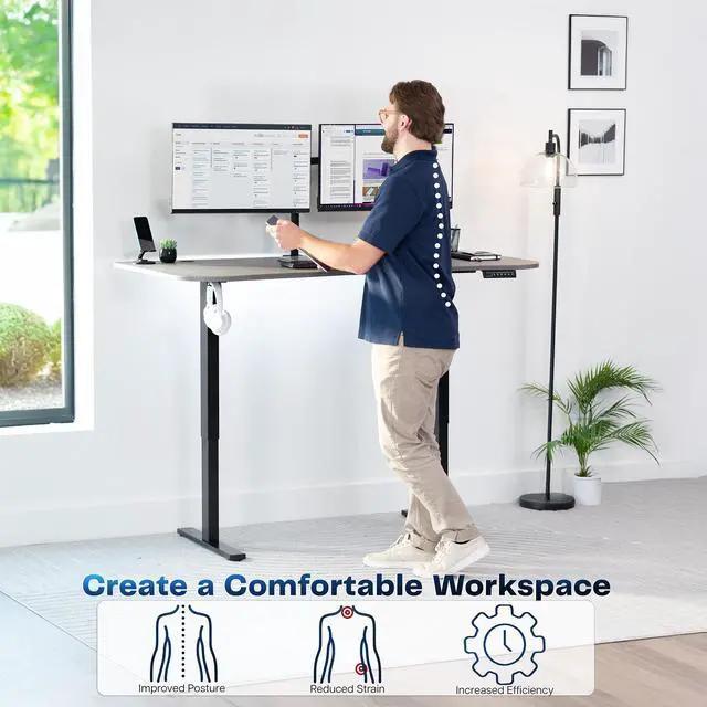 Alt view image 3 of 7 - VIVO Electric 63 x 32 Standup Desk, Dark Gray Table Top, Black Frame