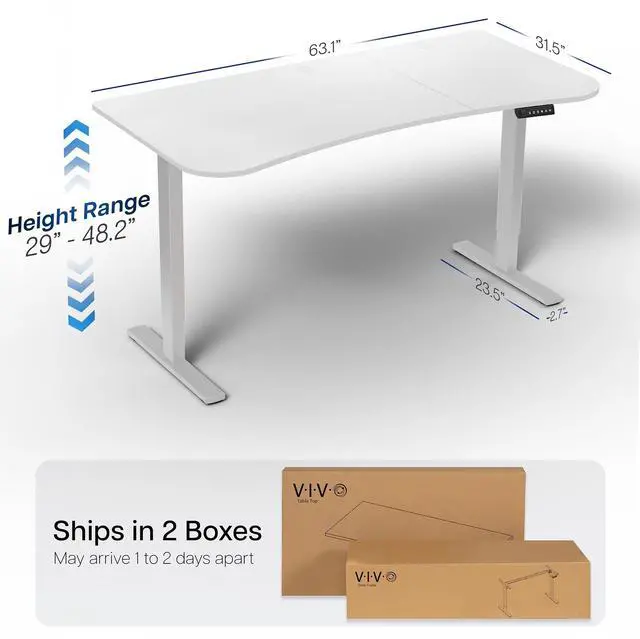 Alt view image 4 of 7 - VIVO Electric 63 x 32 Stand Up Desk, White Table Top, Gray Frame