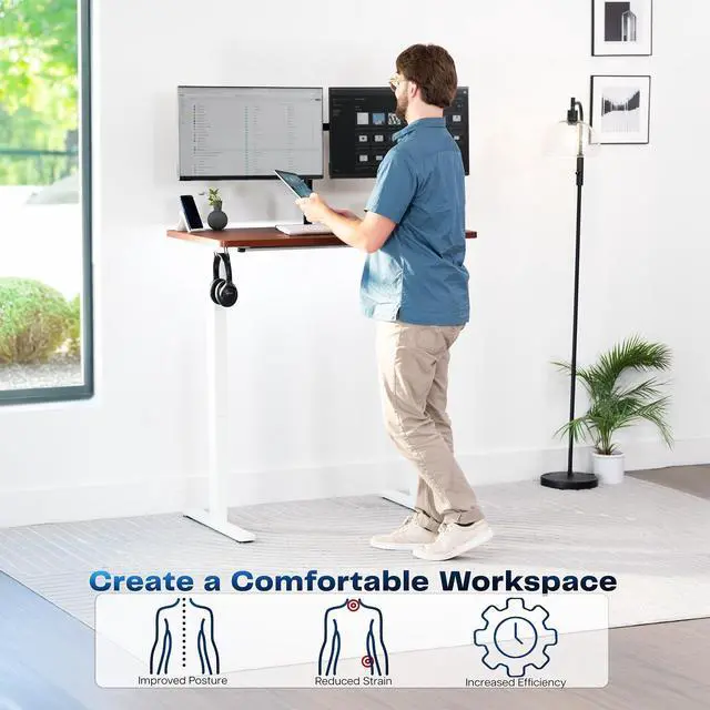 Alt view image 3 of 7 - VIVO Electric 43 x 24 Stand Up Desk | Dark Walnut Table Top, White Frame