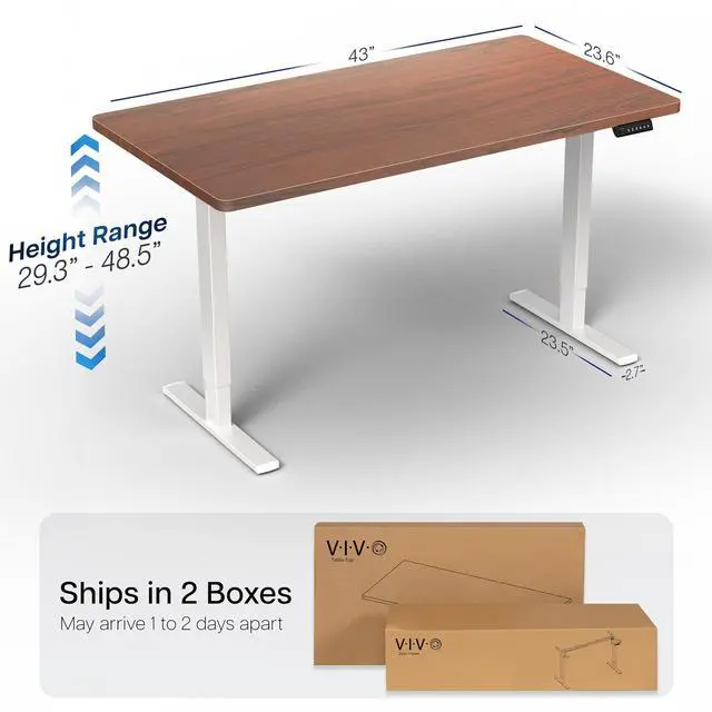 Alt view image 4 of 7 - VIVO Electric 43 x 24 Stand Up Desk | Dark Walnut Table Top, White Frame