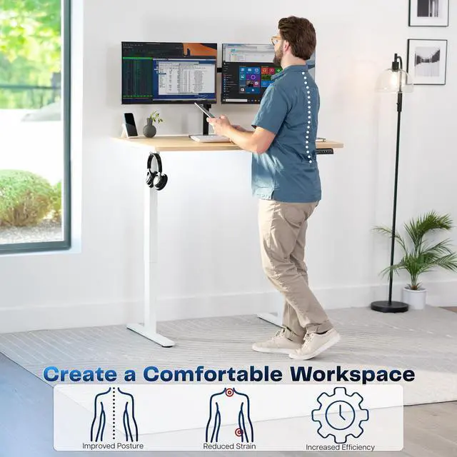 Alt view image 3 of 7 - VIVO Electric 48" x 30" Stand Up Desk, Light Wood Table Top, White Frame