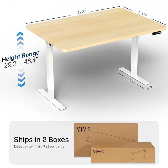 Alt view image 4 of 7 - VIVO Electric 48" x 30" Stand Up Desk, Light Wood Table Top, White Frame