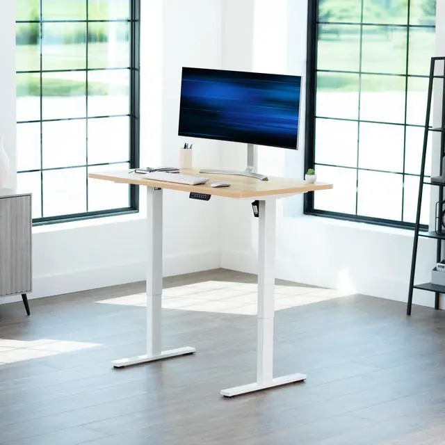 Alt view image 2 of 7 - VIVO Electric 48" x 30" Stand Up Desk, Light Wood Table Top, White Frame