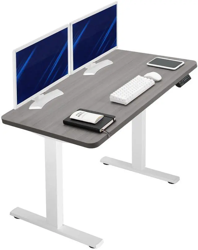 Main image of VIVO Electric 43 x 24 Stand Up Desk | Dark Gray Table Top, White Frame