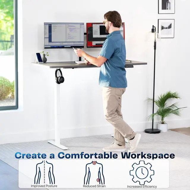 Alt view image 3 of 7 - VIVO Electric 43 x 24 Stand Up Desk | Dark Gray Table Top, White Frame