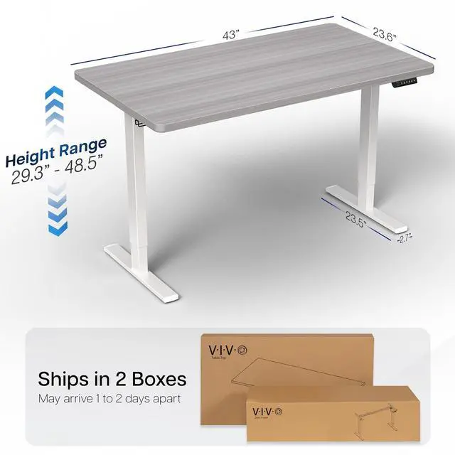 Alt view image 4 of 7 - VIVO Electric 43 x 24 Stand Up Desk | Dark Gray Table Top, White Frame