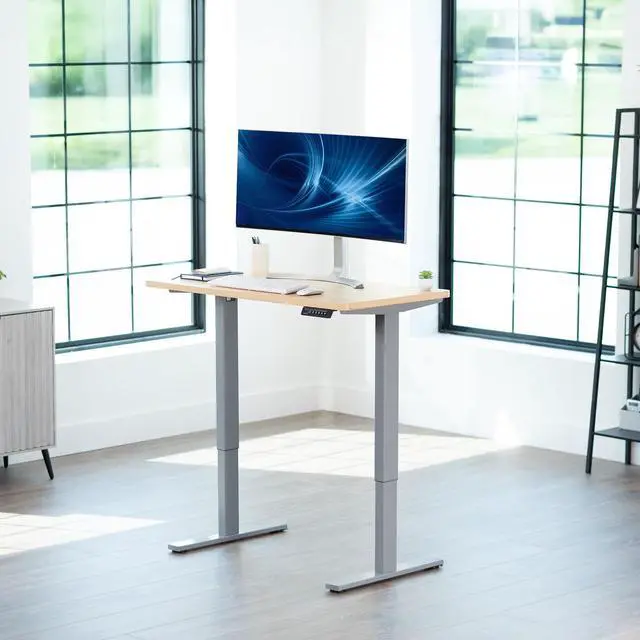 Alt view image 2 of 7 - VIVO Electric 43 x 24 Stand Up Desk | Light Wood Table Top, Gray Frame