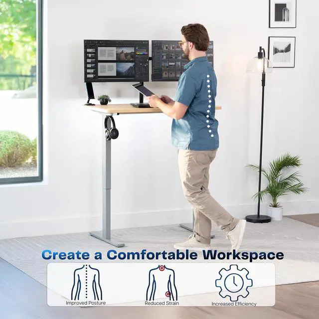 Alt view image 3 of 7 - VIVO Electric 43 x 24 Stand Up Desk | Light Wood Table Top, Gray Frame