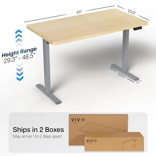 Alt view image 4 of 7 - VIVO Electric 43 x 24 Stand Up Desk | Light Wood Table Top, Gray Frame