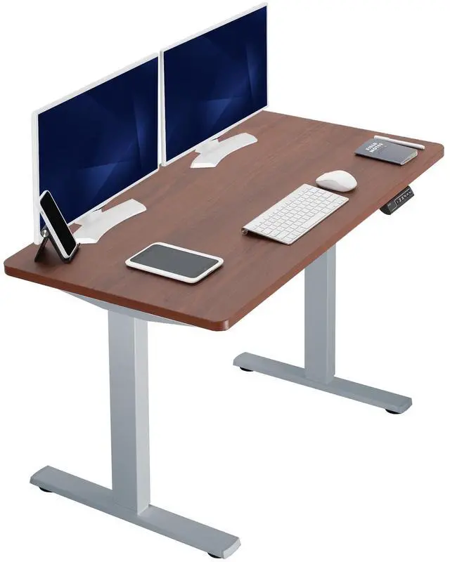 Main image of VIVO Electric 43 x 24 Stand Up Desk | Dark Walnut Table Top, Gray Frame