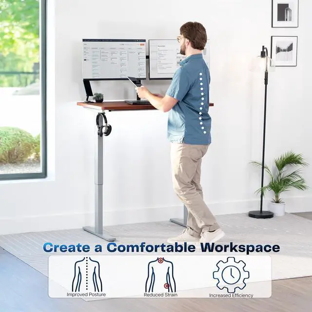 Alt view image 3 of 7 - VIVO Electric 43 x 24 Stand Up Desk | Dark Walnut Table Top, Gray Frame