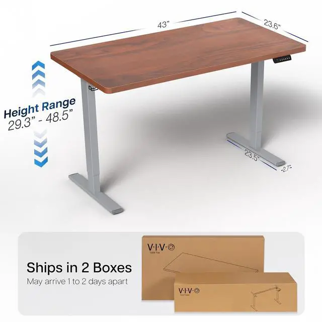 Alt view image 4 of 7 - VIVO Electric 43 x 24 Stand Up Desk | Dark Walnut Table Top, Gray Frame