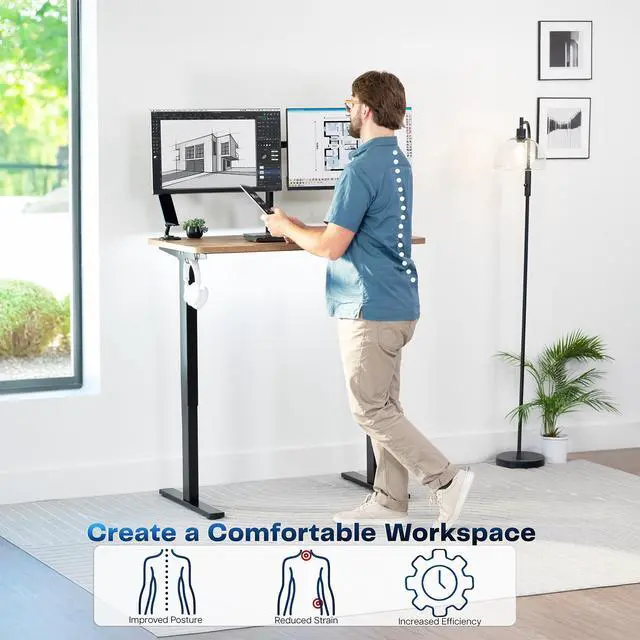 Alt view image 3 of 7 - VIVO Electric 43 x 24 Stand Up Desk | Reclaimed Wood Table Top, Black Frame