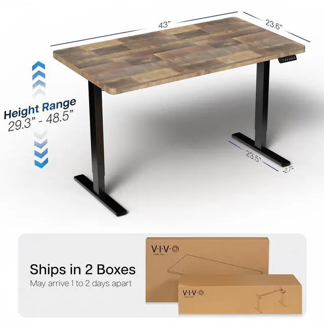 Alt view image 4 of 7 - VIVO Electric 43 x 24 Stand Up Desk | Reclaimed Wood Table Top, Black Frame
