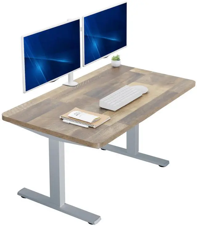 Main image of VIVO Electric 43 x 24 Stand Up Desk | Reclaimed Wood Table Top, Gray Frame