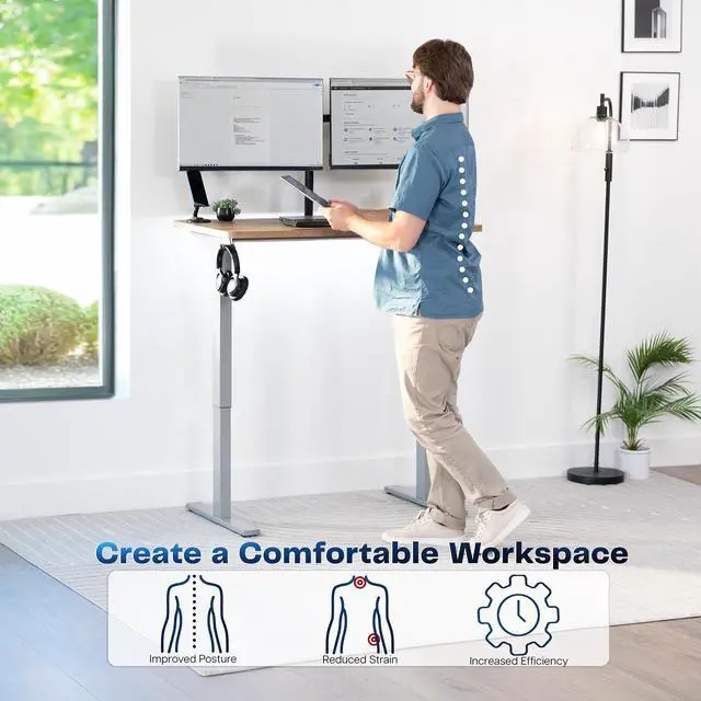 Alt view image 3 of 7 - VIVO Electric 43 x 24 Stand Up Desk | Reclaimed Wood Table Top, Gray Frame