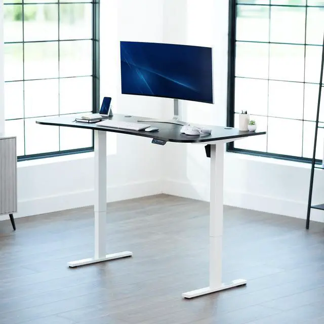 Alt view image 2 of 7 - VIVO Electric 63 x 32 Stand Up Desk, Black 3 Part Table Top, White Frame