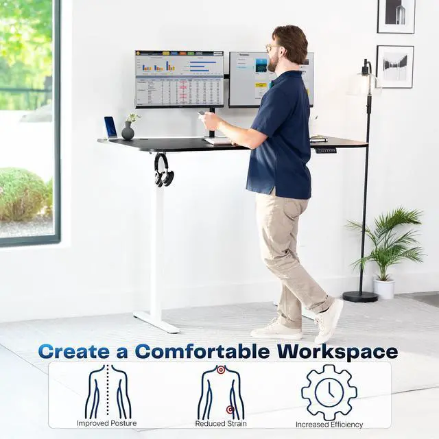 Alt view image 3 of 7 - VIVO Electric 63 x 32 Stand Up Desk, Black 3 Part Table Top, White Frame