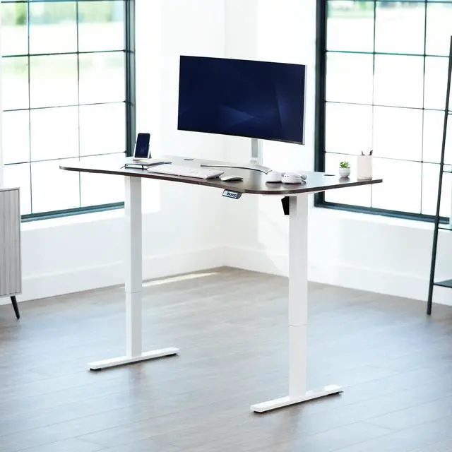Alt view image 2 of 7 - VIVO Electric 63 x 32 Standup Desk, Rustic Vintage Brown Tabletop, White Frame