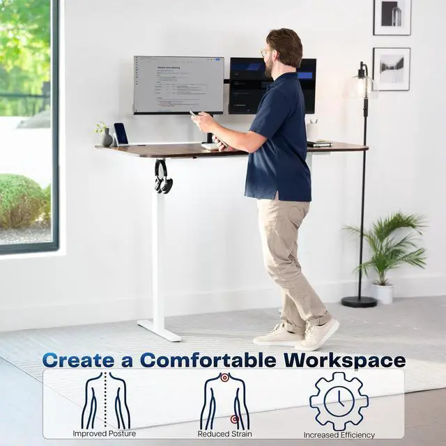 Alt view image 3 of 7 - VIVO Electric 63 x 32 Standup Desk, Rustic Vintage Brown Tabletop, White Frame