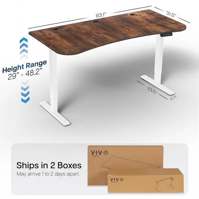 Alt view image 4 of 7 - VIVO Electric 63 x 32 Standup Desk, Rustic Vintage Brown Tabletop, White Frame