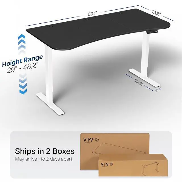 Alt view image 4 of 7 - VIVO Electric 63 x 32 Stand Up Desk, Black 3 Part Table Top, White Frame