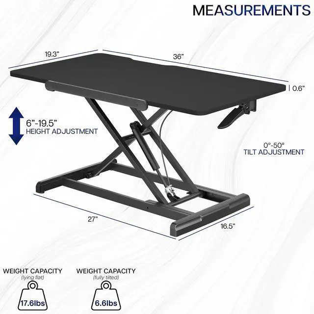 Alt view image 3 of 7 - VIVO Black Tilting Height Adjustable 36" Desk Riser, Single Top Converter