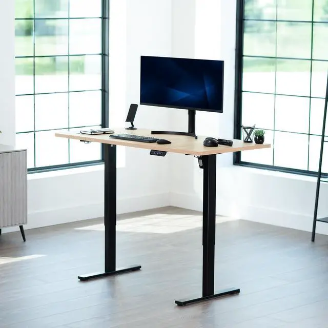 Alt view image 2 of 7 - VIVO Electric 60 x 24 Stand Up Desk | Light Wood Table Top, Black Frame