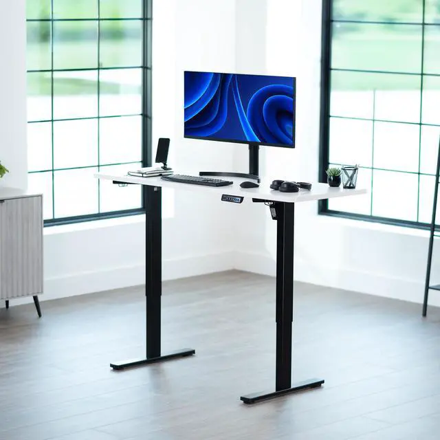Alt view image 2 of 7 - VIVO Electric 60 x 24 Stand Up Desk | White Table Top, Black Frame