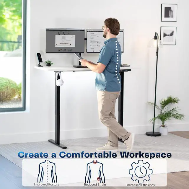 Alt view image 3 of 7 - VIVO Electric 60 x 24 Stand Up Desk | White Table Top, Black Frame