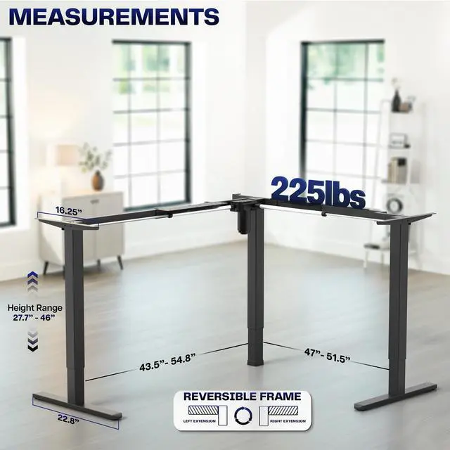 Alt view image 5 of 7 - VIVO Black Medium Electric Single Motor Corner Desk Frame