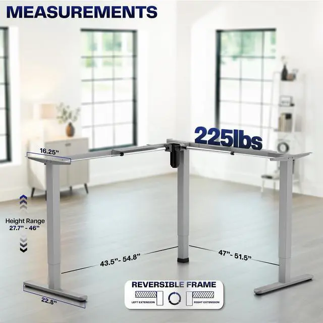 Alt view image 5 of 7 - VIVO Gray Medium Electric Single Motor Corner Desk Frame