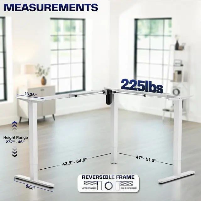 Alt view image 5 of 7 - VIVO White Medium Electric Single Motor Corner Desk Frame