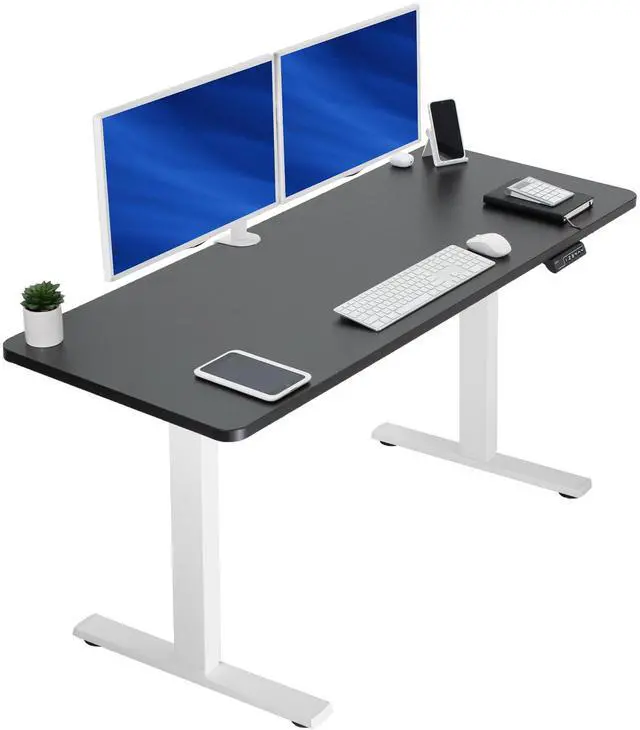 Main image of VIVO Electric 60 x 24 Stand Up Desk | Black Table Top, White Frame