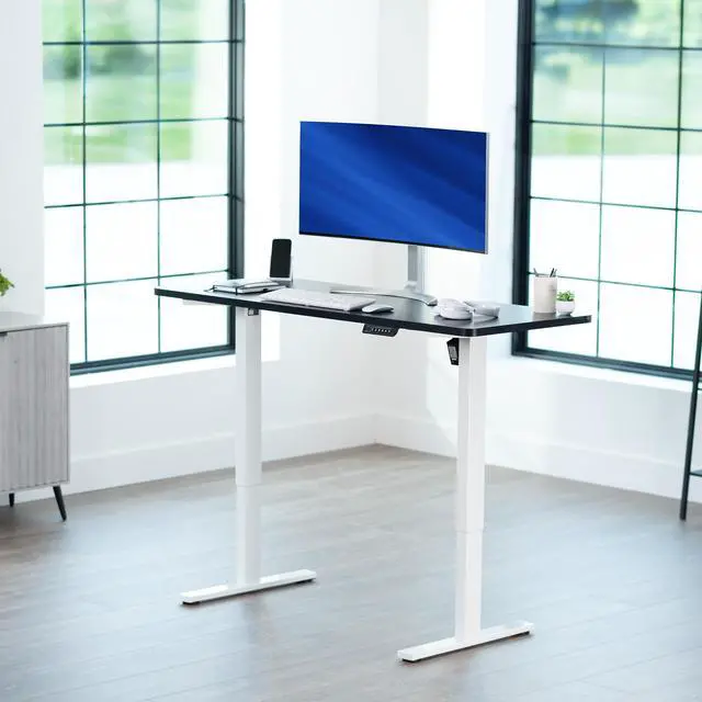 Alt view image 2 of 7 - VIVO Electric 60 x 24 Stand Up Desk | Black Table Top, White Frame