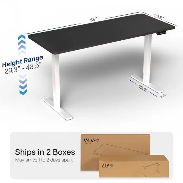Alt view image 4 of 7 - VIVO Electric 60 x 24 Stand Up Desk | Black Table Top, White Frame