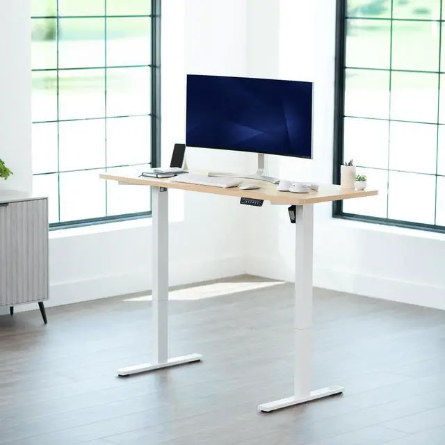 Alt view image 2 of 7 - VIVO Electric 60 x 24 Stand Up Desk | Light Wood Table Top, White Frame